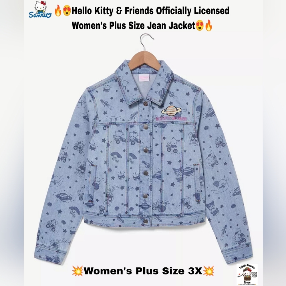 Hello Kitty & Friends Women's Plus Size Jean Jacket (Size 3X)